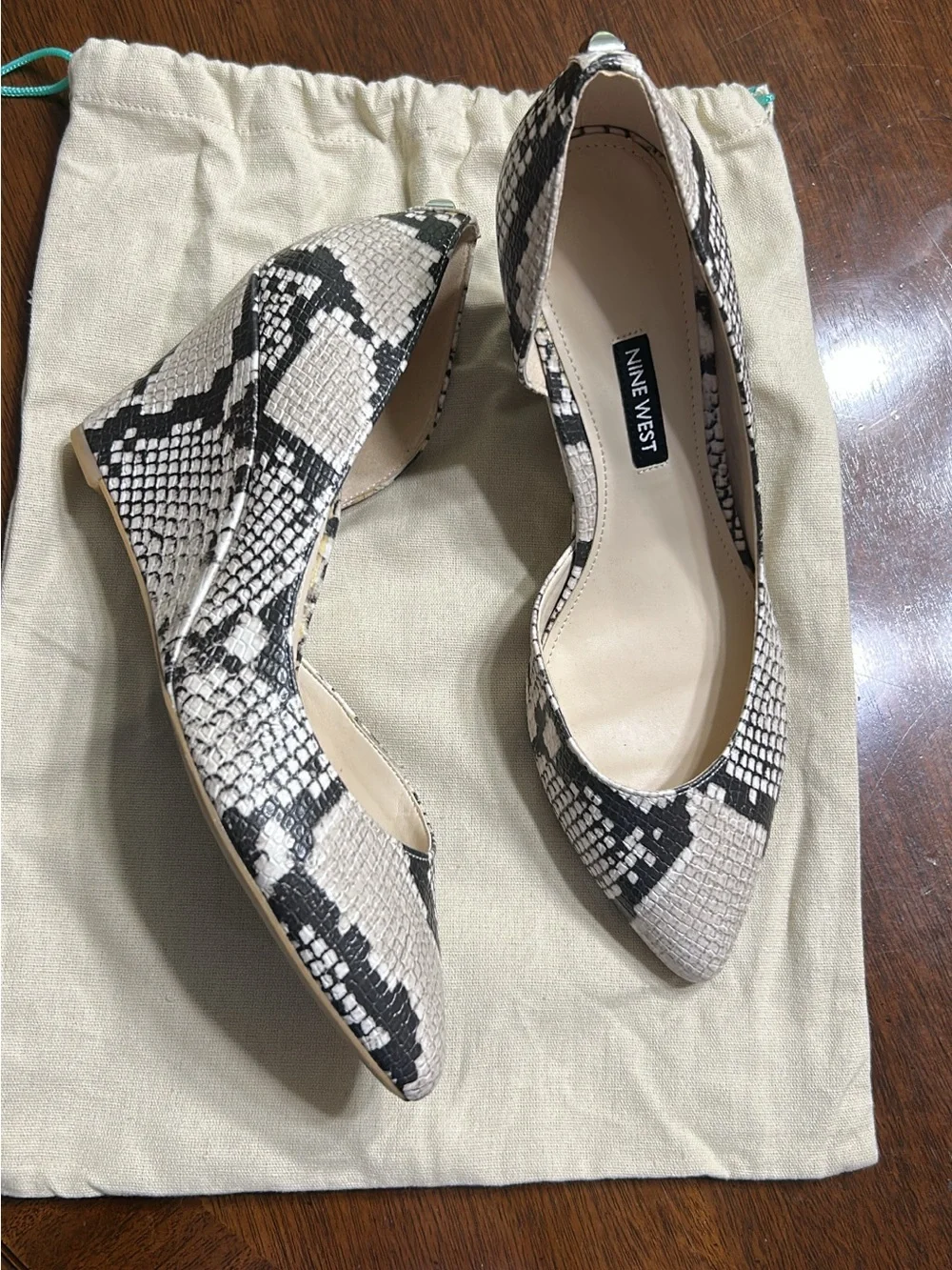 Nine West Snakeskin D'Orsay Pumps - Black & Cream